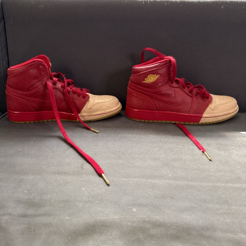 Red and Tan High-Top Sneakers